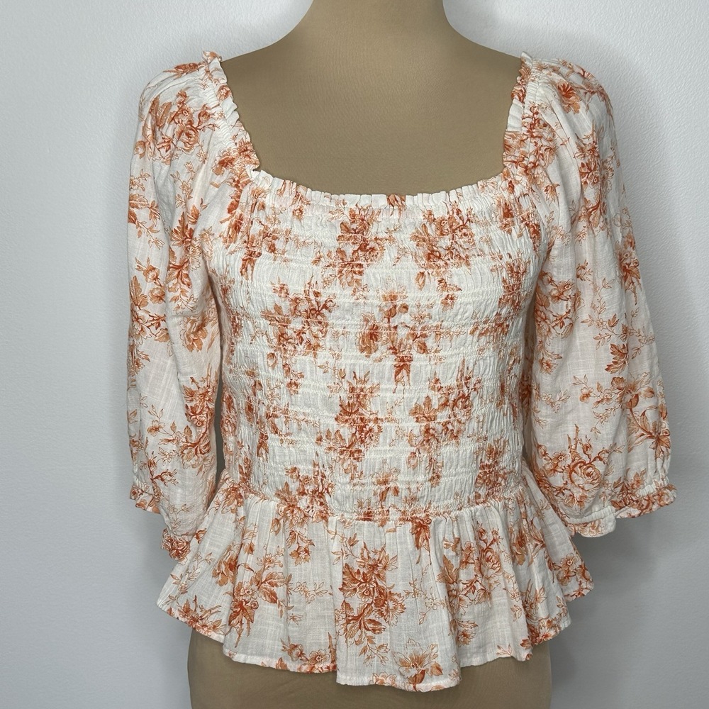 Loft Smocked Square Neck‎ Top Size S Cottagecore Floral Boho